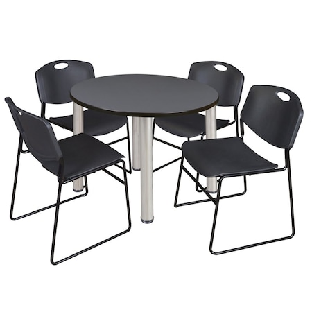 Regency Kee Round Table & Chair Set, Wood, Metal, Polypropylene Top, Grey TB36RNDGYBPCM44BK